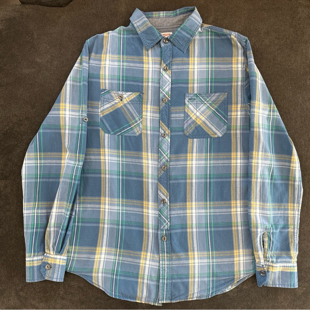 MOSSIMO Supply Co. Mens Blue Plaid Button Down Shirt Long Sleeve Athletic Fit M